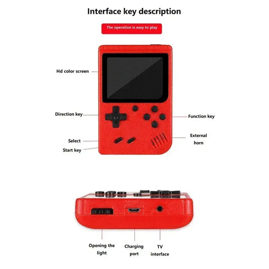 Red Retro Handheld Game Console – 400 Classic Games, Rechargeable, TV-Connectable