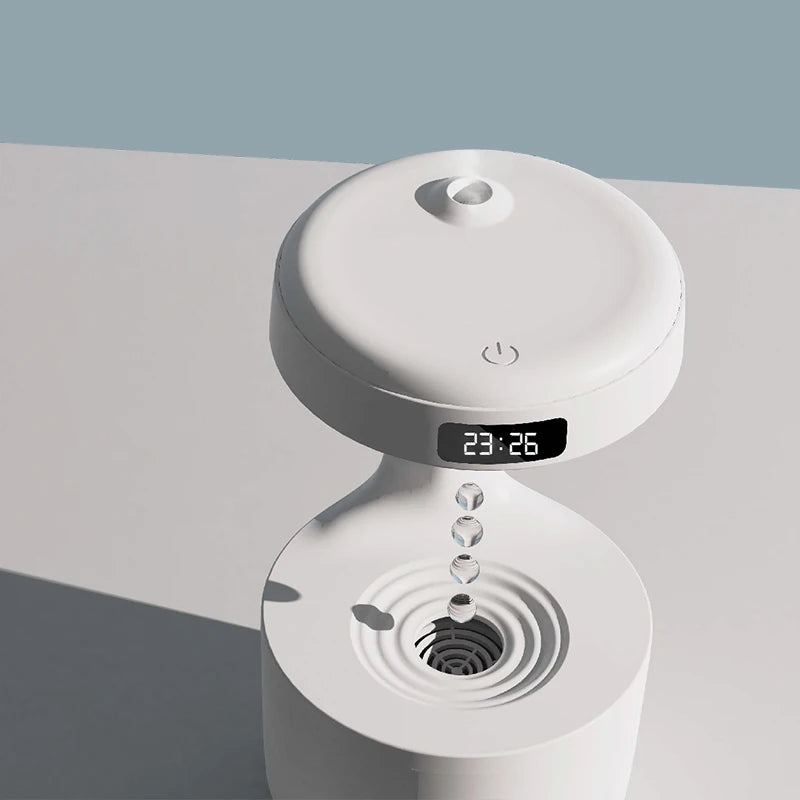 600ML Anti-Gravity Droplet Humidifier Quiet Ultrasonic Humidifier With LED Smart Display Clock Air Purification Fog Humidifier
