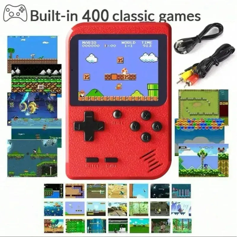 Red Retro Handheld Game Console – 400 Classic Games, Rechargeable, TV-Connectable