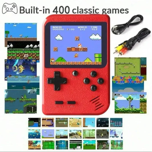 Red Retro Handheld Game Console – 400 Classic Games, Rechargeable, TV-Connectable