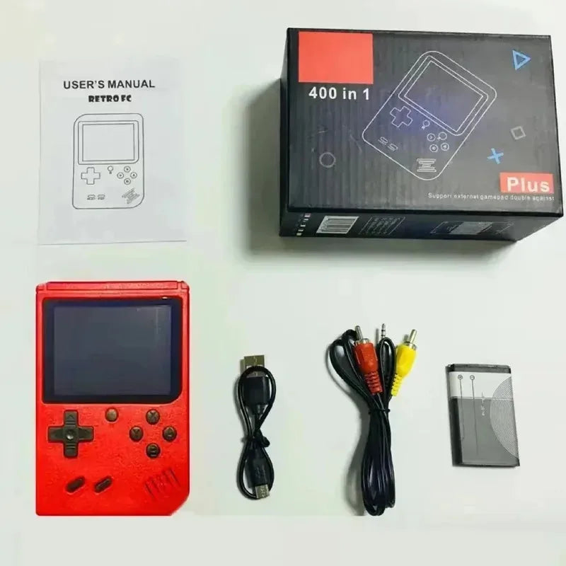 Red Retro Handheld Game Console – 400 Classic Games, Rechargeable, TV-Connectable