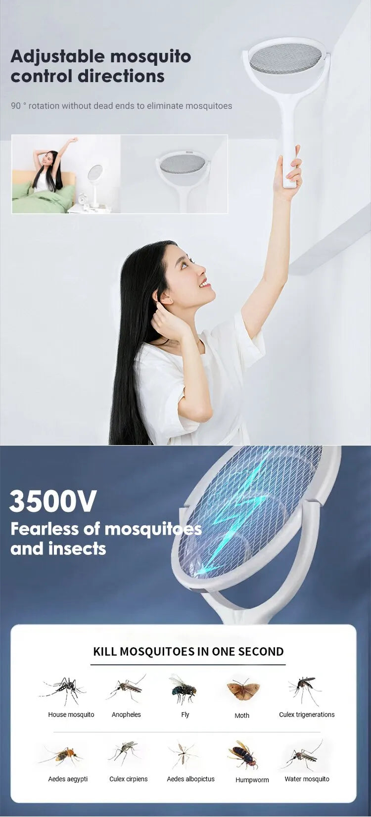 5-in-1 Electric Mosquito Swatter – Battery-Powered Fly & Bug Zapper Lamp