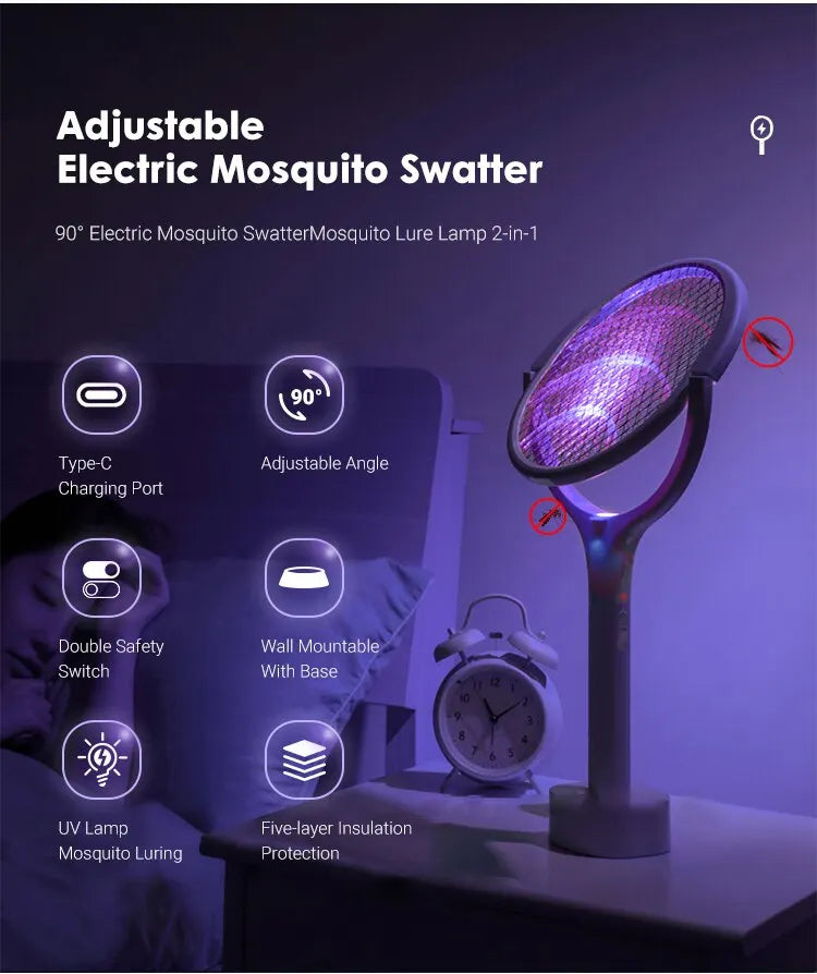 5-in-1 Electric Mosquito Swatter – Battery-Powered Fly & Bug Zapper Lamp