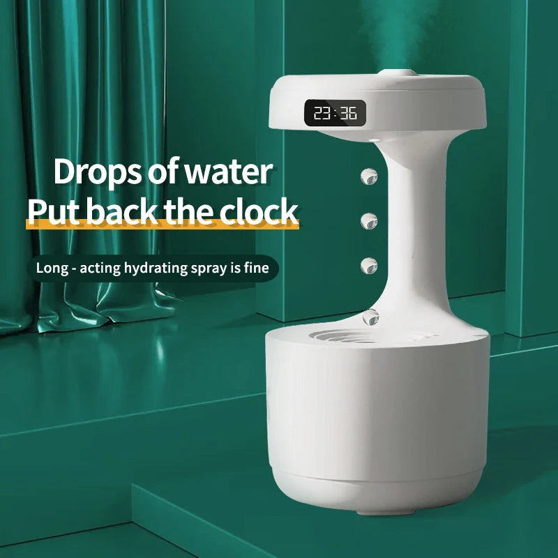 600ML Anti-Gravity Droplet Humidifier Quiet Ultrasonic Humidifier With LED Smart Display Clock Air Purification Fog Humidifier