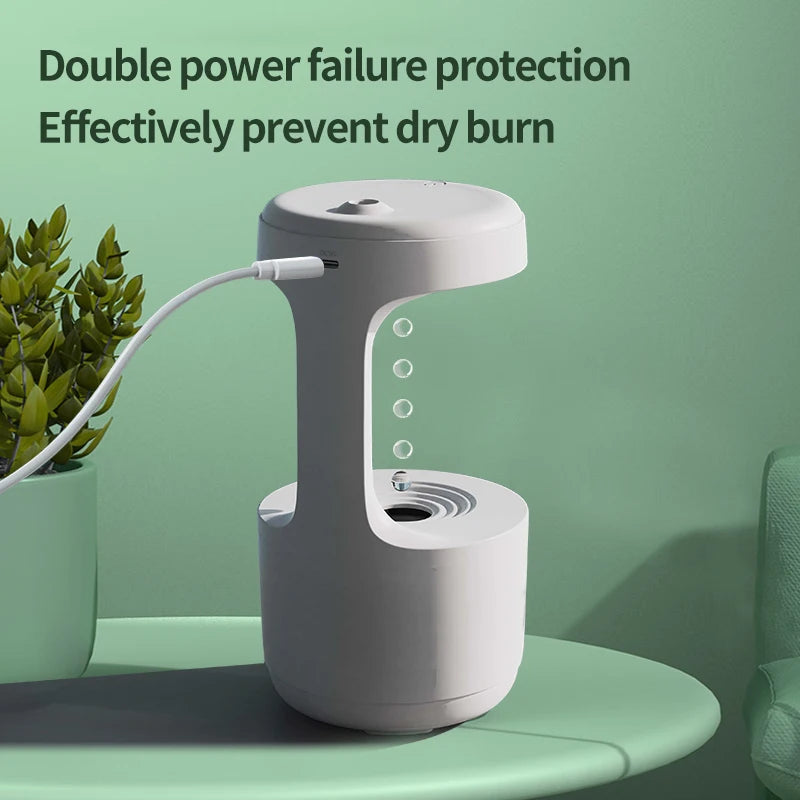 600ML Anti-Gravity Droplet Humidifier Quiet Ultrasonic Humidifier With LED Smart Display Clock Air Purification Fog Humidifier