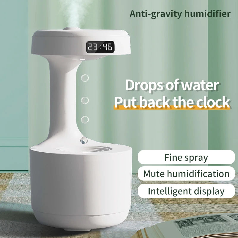 600ML Anti-Gravity Droplet Humidifier Quiet Ultrasonic Humidifier With LED Smart Display Clock Air Purification Fog Humidifier