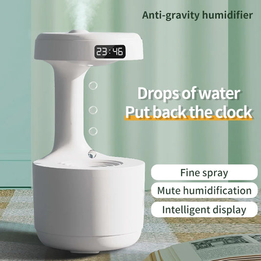 600ML Anti-Gravity Droplet Humidifier Quiet Ultrasonic Humidifier With LED Smart Display Clock Air Purification Fog Humidifier