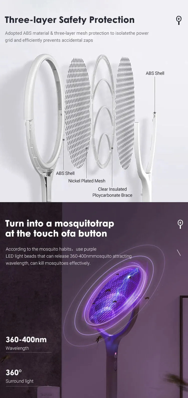 5-in-1 Electric Mosquito Swatter – Battery-Powered Fly & Bug Zapper Lamp